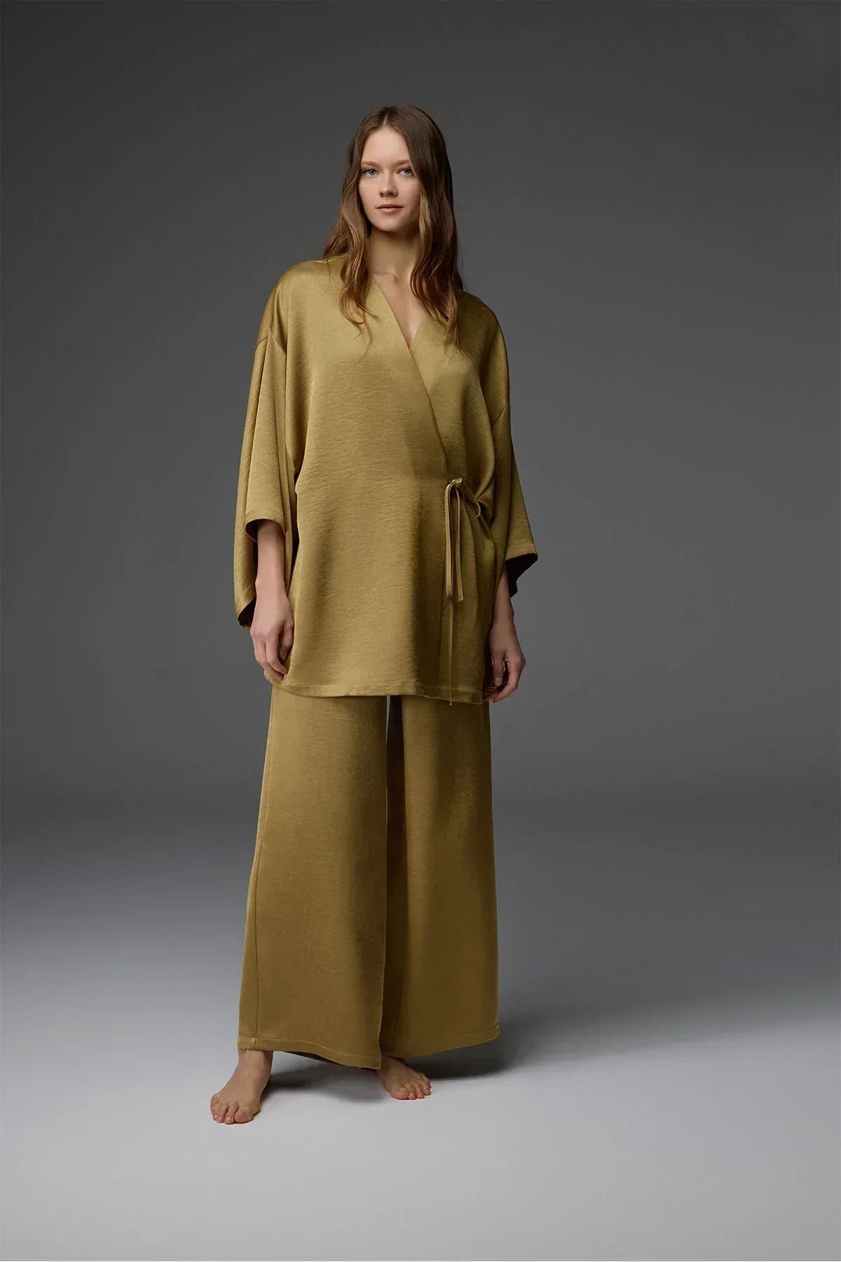 Woven Viscose Side-Tie Robe and Trousers Set BM-1812