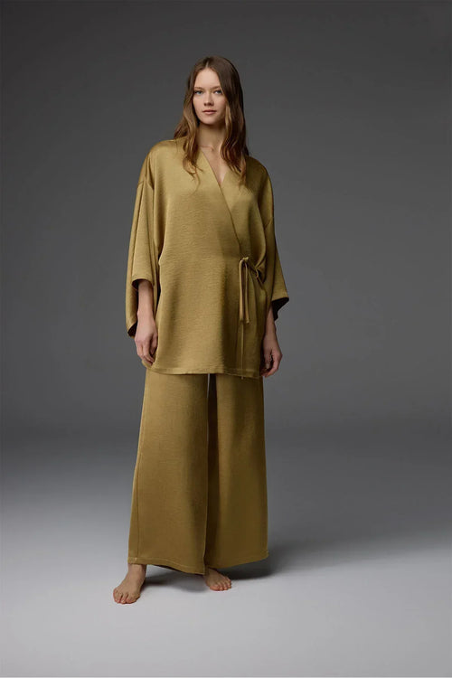 Amber Viscose Side-Tie Robe BM-1812 – Robe and Trousers Styling Detail | Belle Bonjour UAE