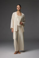 Sand Jacquard Robe Bustier and Trousers BM-1821 – Luxury 3-Piece Nightwear | Belle Bonjour UAE
