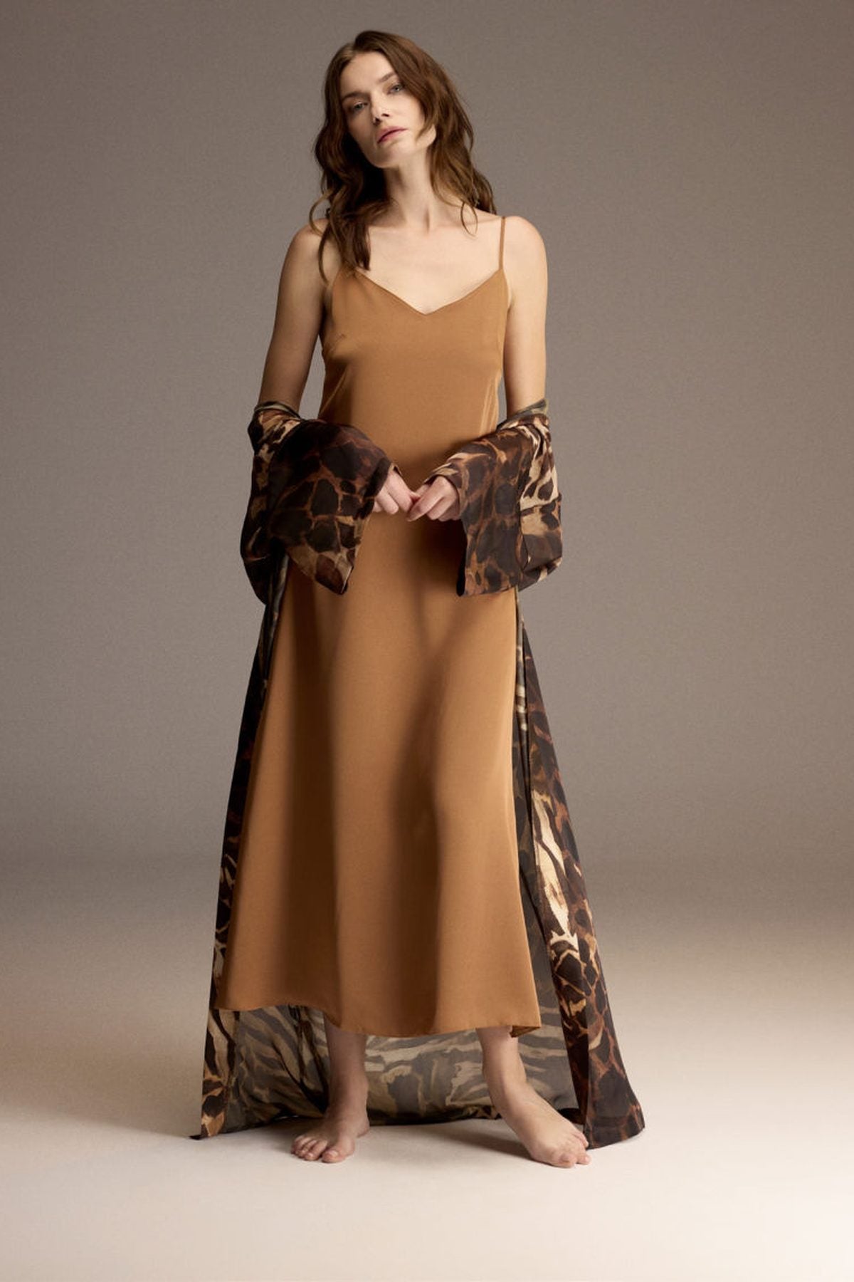 BM-1909 – Animal Print Robe and Satin Nightgown Set (2-Piece)