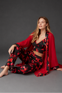 Red Floral Print 3-Piece Set 4004 LAROW – Fabric Print and Styling Detail | Belle Bonjour UAE