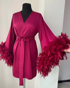 Burgundy feather bridal robe