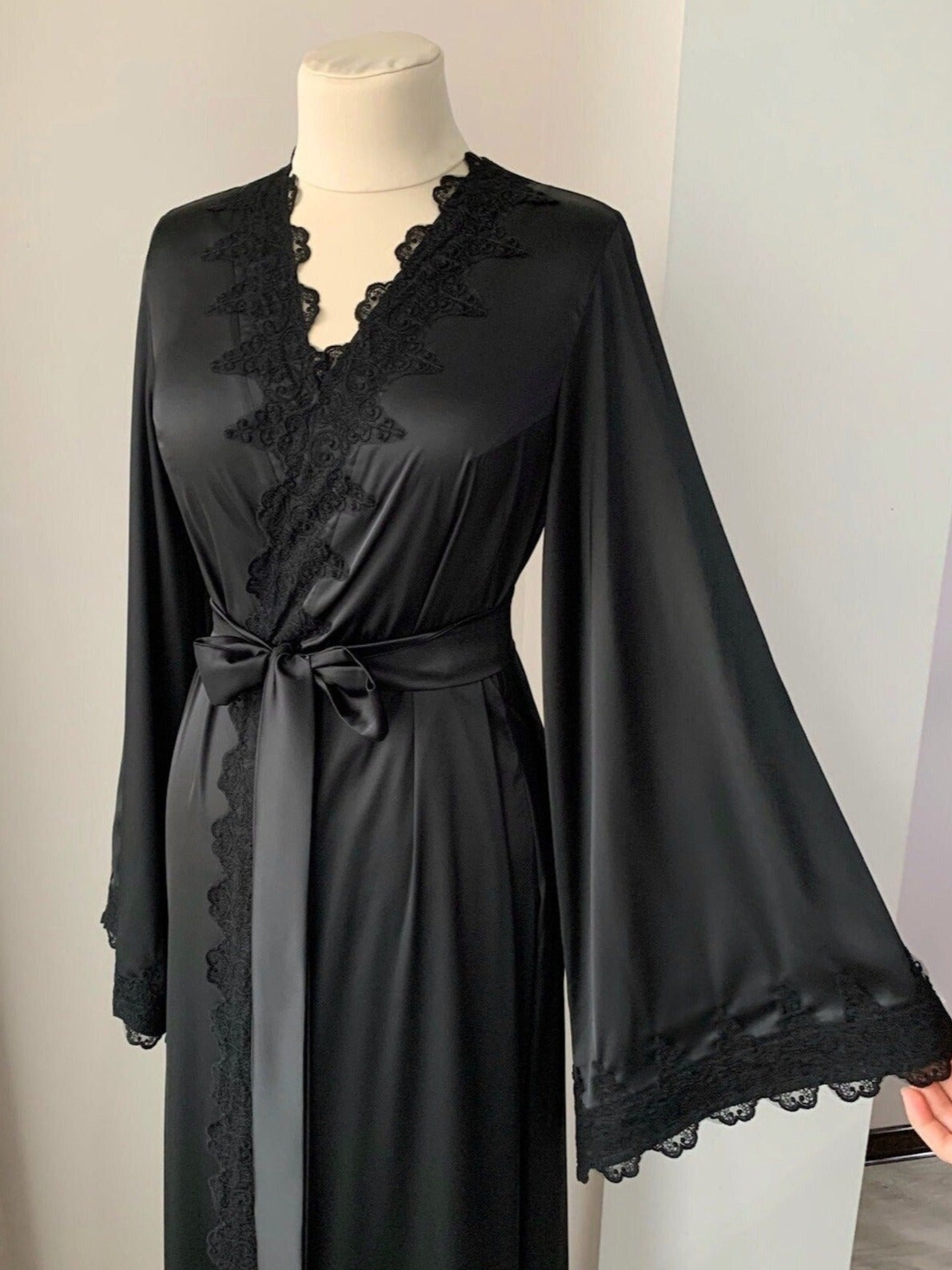 Black lace maxi robe