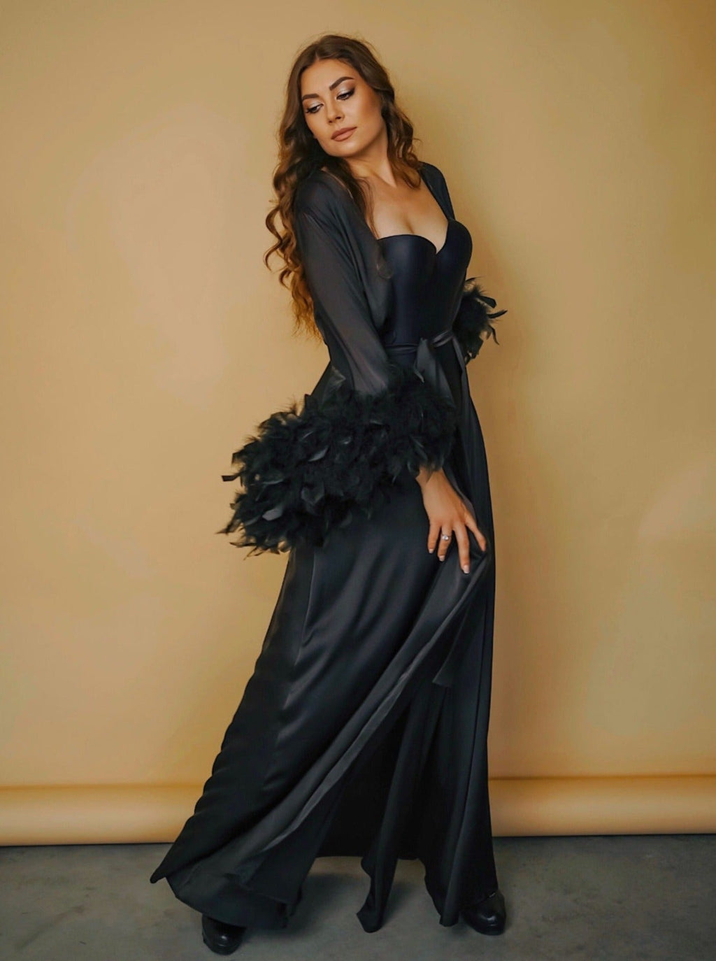 Black feather bridal robe