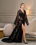 Black lace robe with train