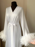 White feather bridal robe detail