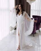 Ivory tulle ruffle robe back