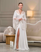 Luxury lace bridal robe with train – Made to Order