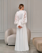 Ivory bridal robe with puff organza sleeves – Made to Order