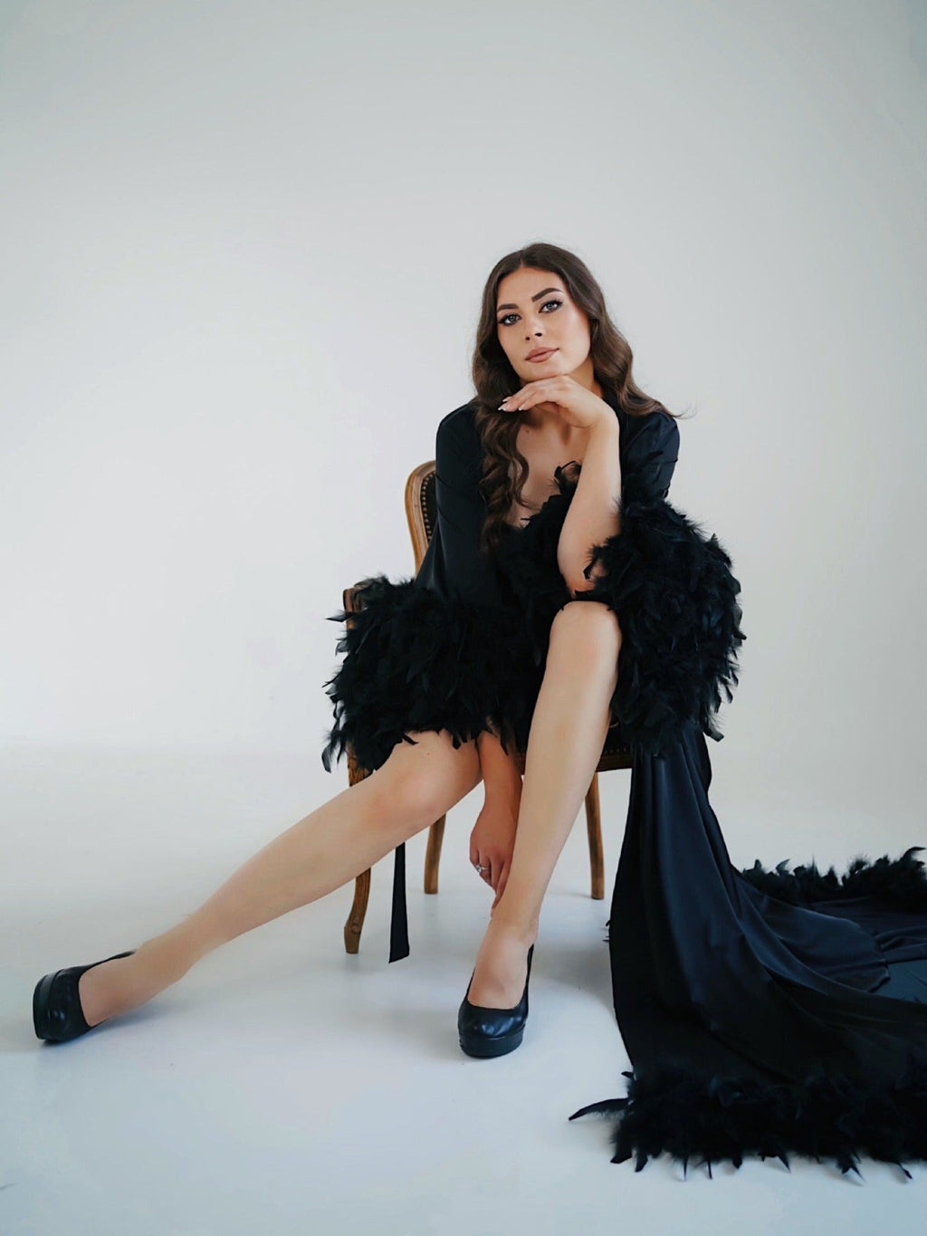 Feather bridal robe styling