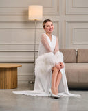 Ivory Ostrich Feather Bridal Robe – Feather Detail Close-Up | Belle Bonjour UAE