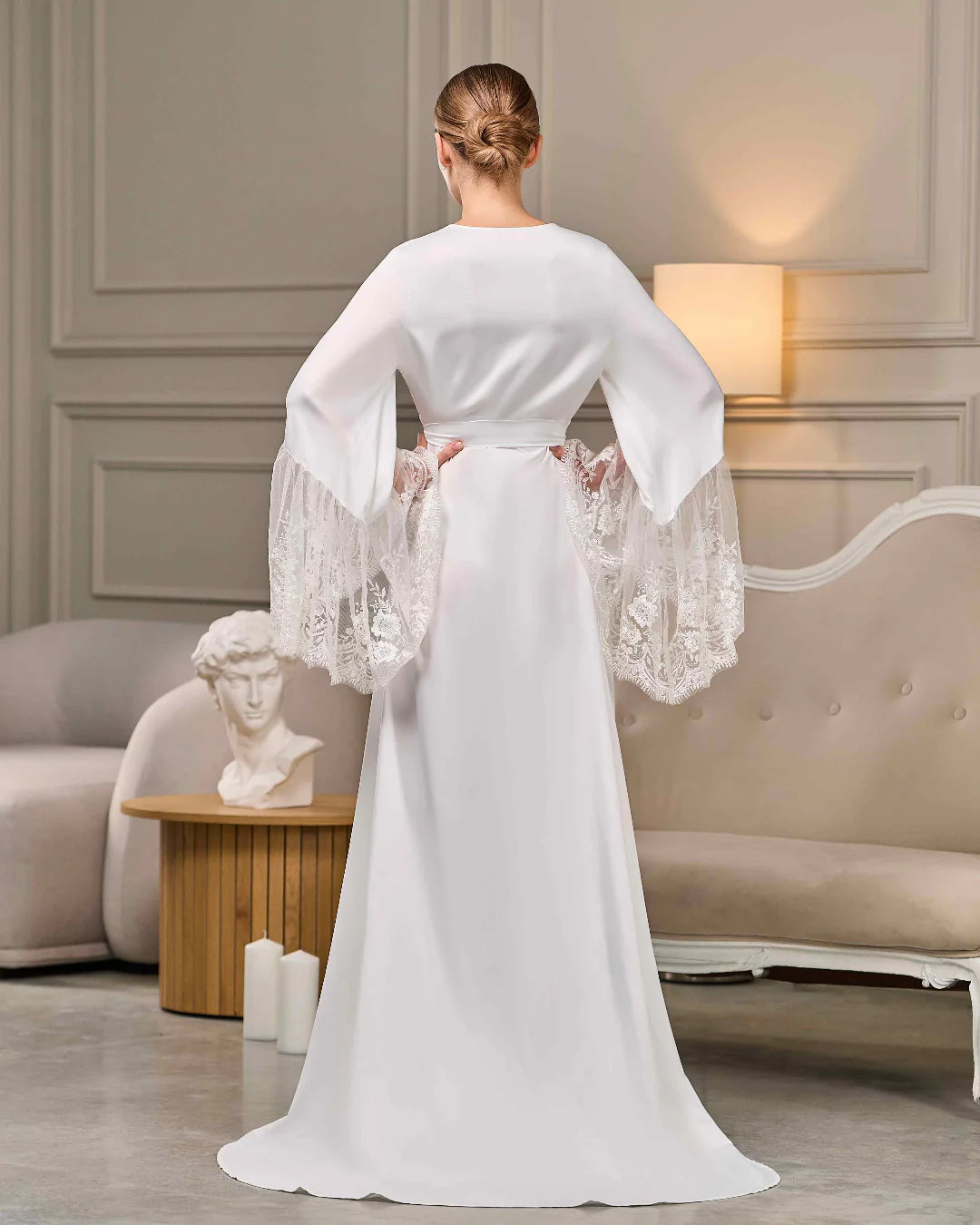 Luxury lace bridal robe with train – Made to Order