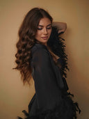 Black feather bridal robe styling