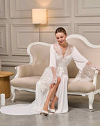 Luxury lace bridal robe with train – Made to Order
