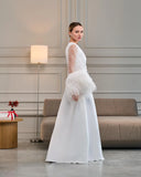 Ivory Ostrich Feather Bridal Robe – Feather Sleeve and Train | Belle Bonjour UAE