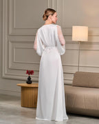 Elegant bridal robe with beaded sleeves Ivory – Made to Order