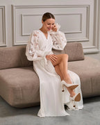 Ivory bridal robe with puff organza sleeves – Made to Order