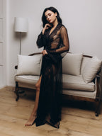 Black sheer lace robe sleeve