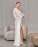 Ivory Puff Organza Sleeve Bridal Robe – Side View | Belle Bonjour UAE