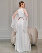 Back view ivory bridal robe lace