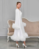 White Feather Bridal Robe – Fabric and Feather Detail | Belle Bonjour UAE