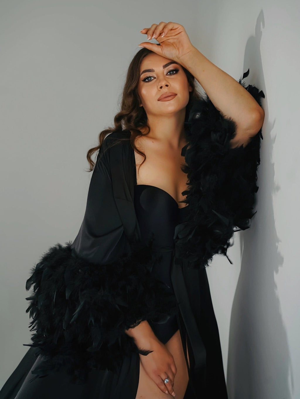 Feather bridal robe full length