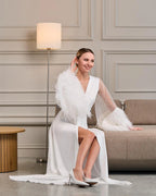 Ostrich feather bridal robe for glamorous brides Ivory – Made to Order