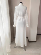 Bridal robe with lace pearls cuff Ivory Handmade – Made to Order
