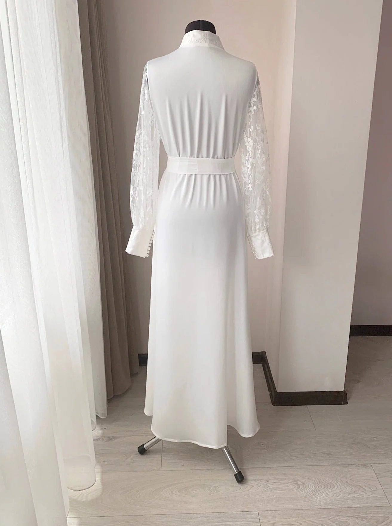 Bridal robe with lace pearls cuff Ivory Handmade – Made to Order