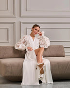 Ivory bridal robe with puff organza sleeves – Made to Order