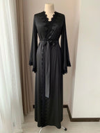 Black lace maxi robe detail