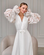 Ivory bridal robe with puff organza sleeves – Made to Order