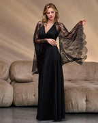 Black satin wrap robe lace