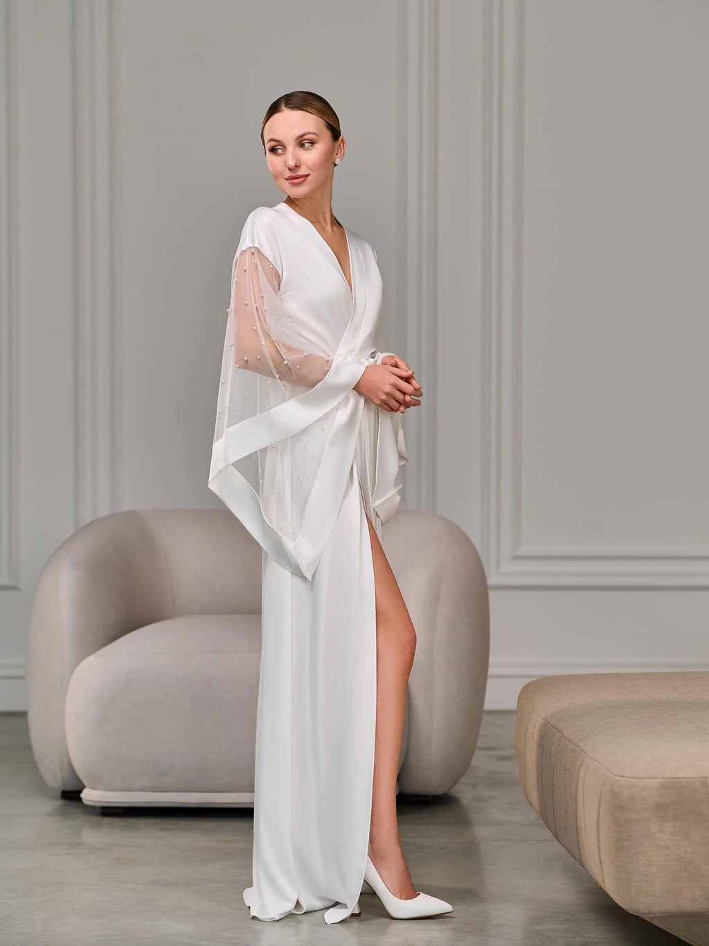 Ivory pearl robe back