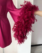 Burgundy feather bridal robe styling
