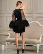 Feather bridal robe with ostrich feather sleeves Black – Made to Order