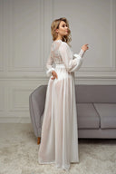Ivory Chiffon Bridal Robe – Lace Hem Detail | Belle Bonjour UAE