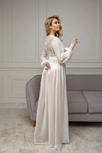 Ivory Chiffon Bridal Robe – Lace Hem Detail | Belle Bonjour UAE