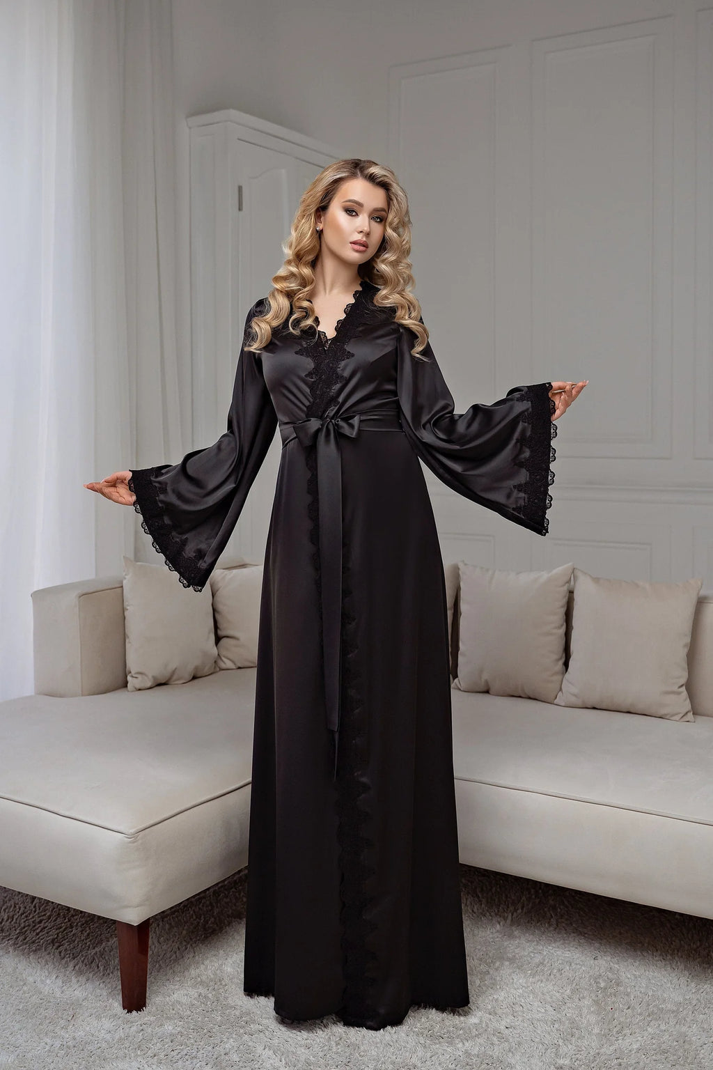 Black kimono lace detail