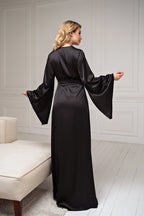 Black satin kimono robe back