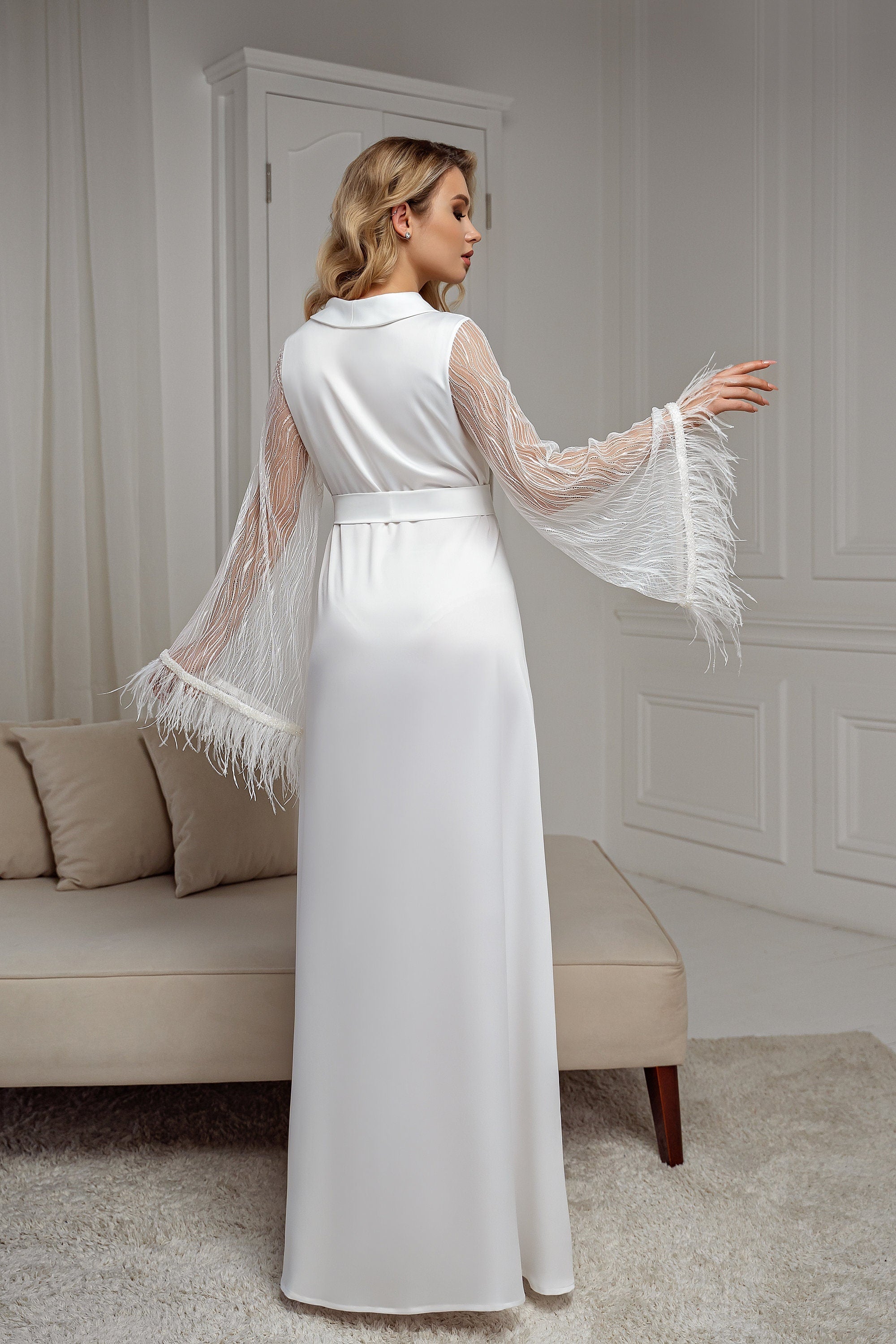 Ivory bridal robe back
