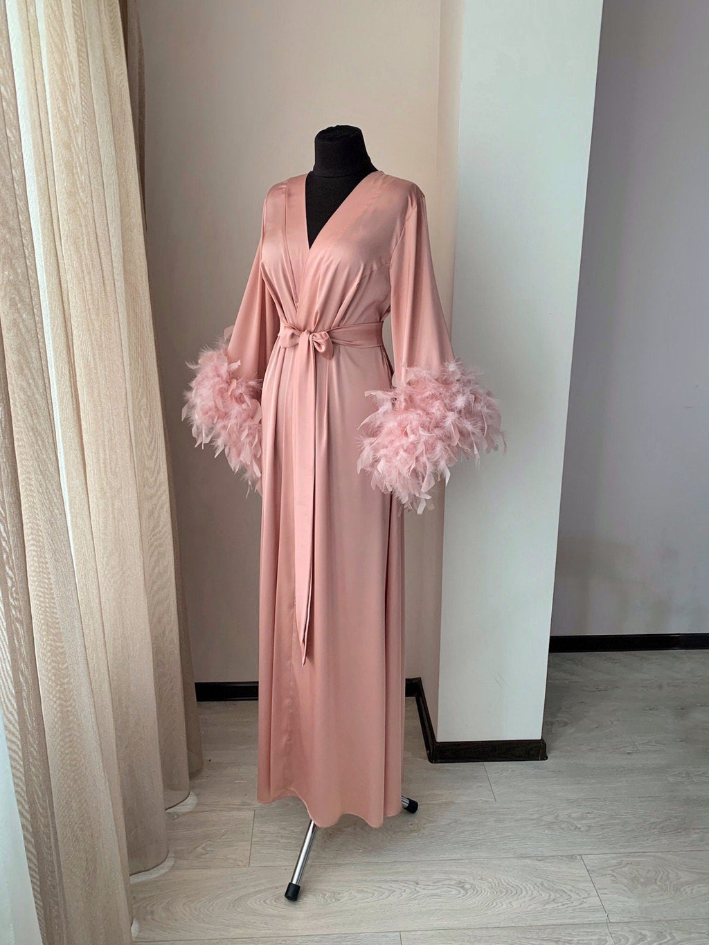 Blush kimono bridal robe