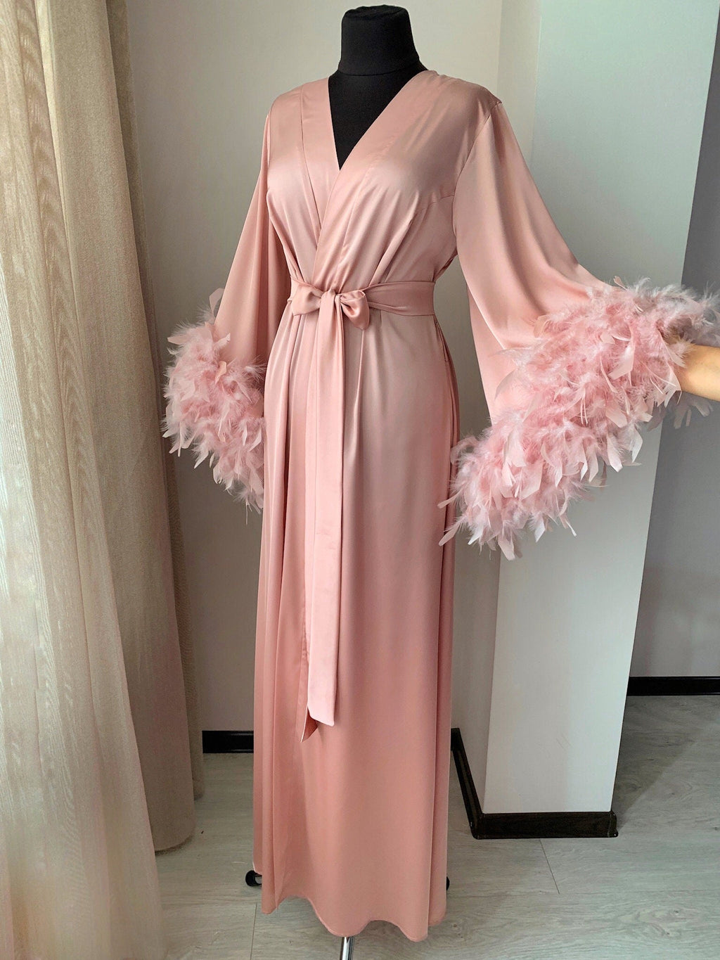 Floor length pink bridal robe