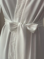 Bridal robe with lace pearls cuff Ivory Handmade – Made to Order