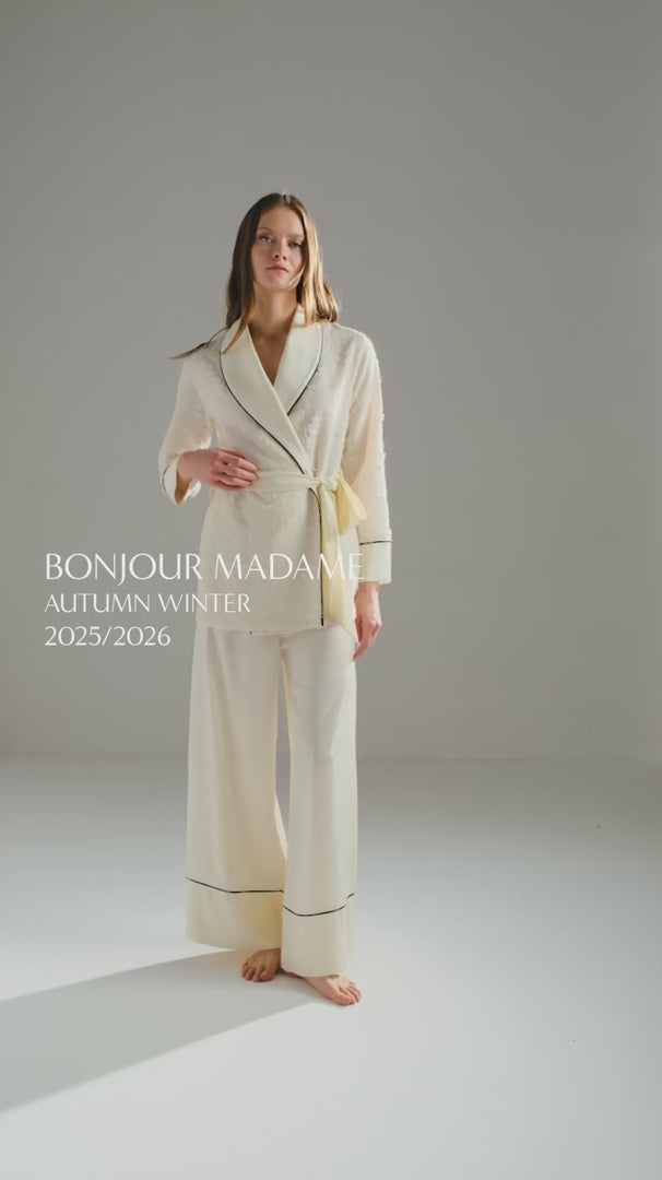 Cotton-Blend Jacquard Robe with Satin Pants – BM-1816